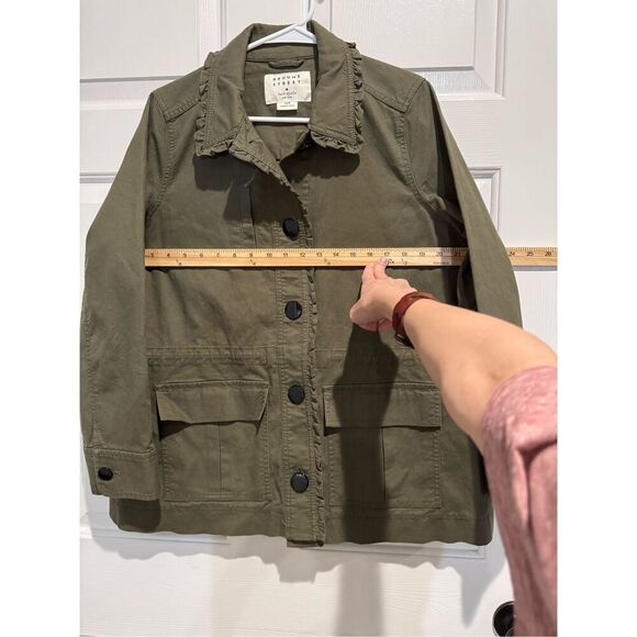Kate Spade Broome Street Ruffle Trim & Velvet Bow Back Military Button Up Jacket - Picture 6 of 16